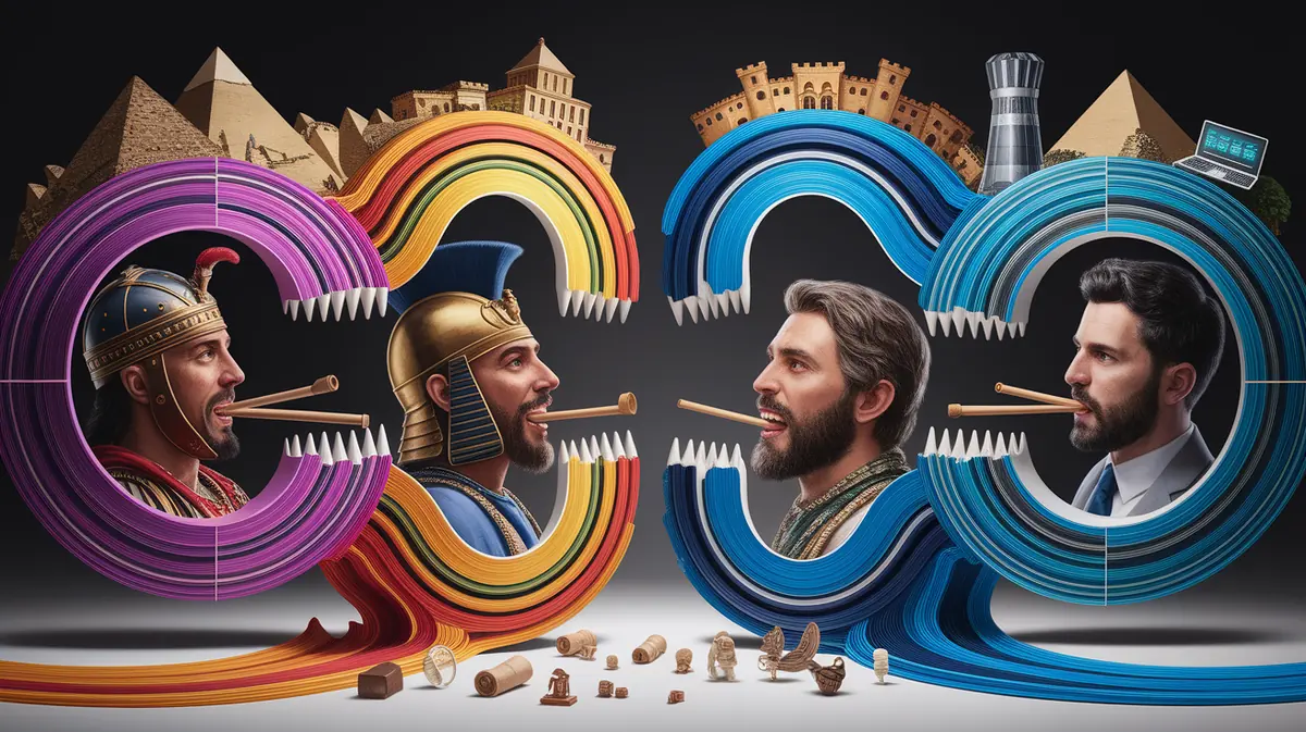 A conceptual illustration representing Chewing Through History. Visualize the main ideas: . Creative but clear representation of the concept. Style: photorealistic. high quality, detailed, professional, clean composition, good lighting, sharp focus, well-composed. high quality, professional, detailed, well-composed