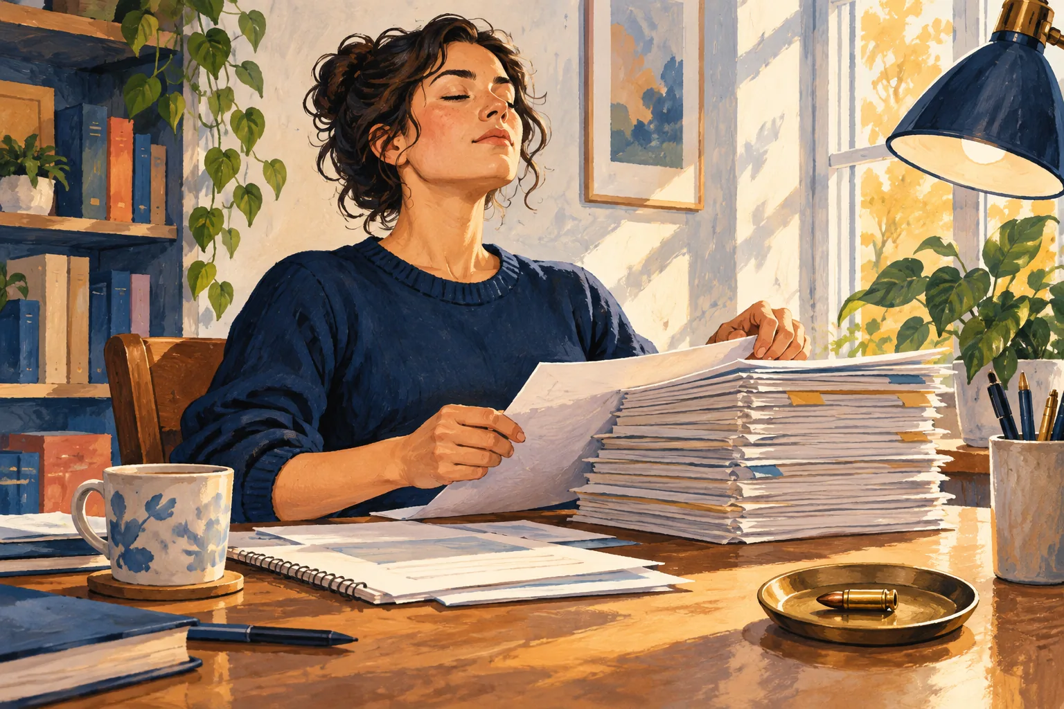 Editorial illustration: A person preparing for a difficult task, with a brass bullet as a separate symbol.